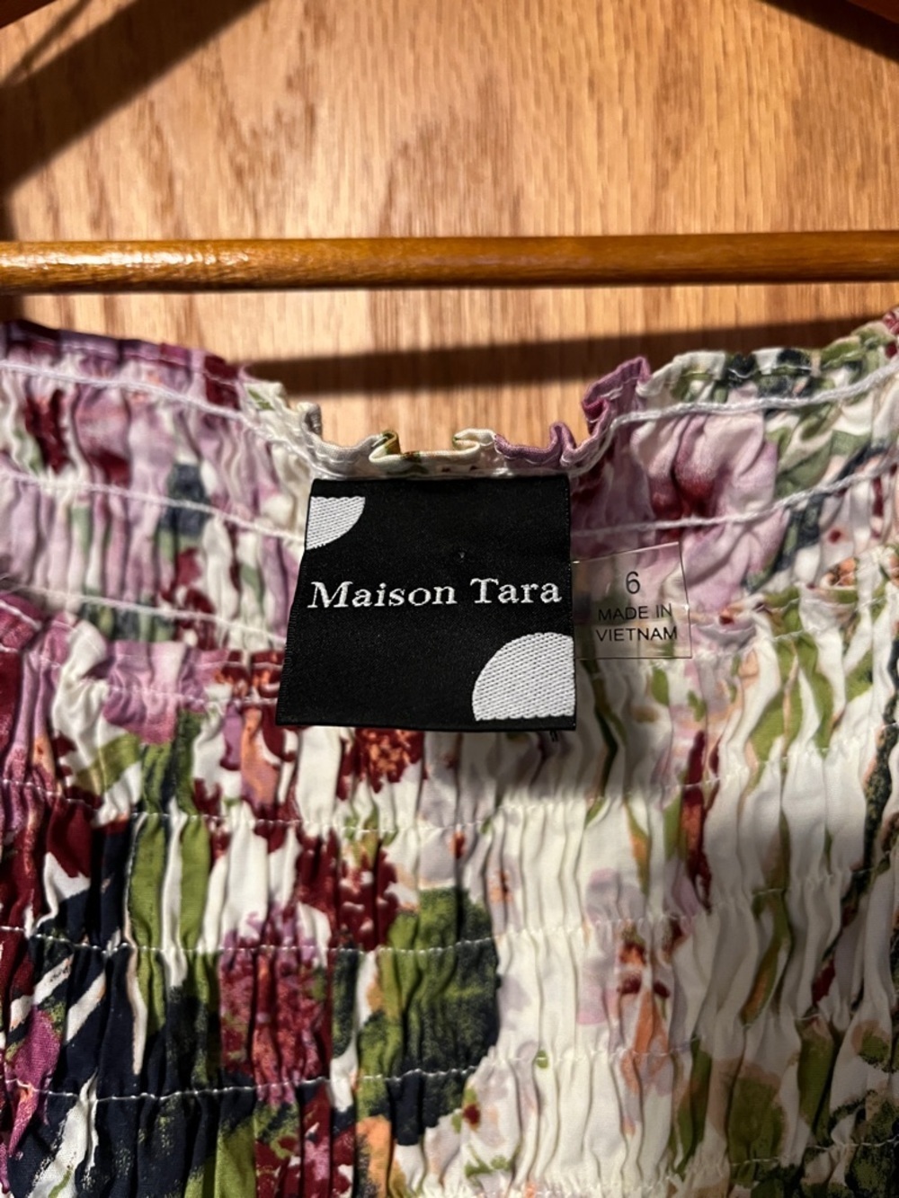 Maison Tara Purple & Green Floral Smocked Puff-Sleeve Dress - Picture 2 of 8